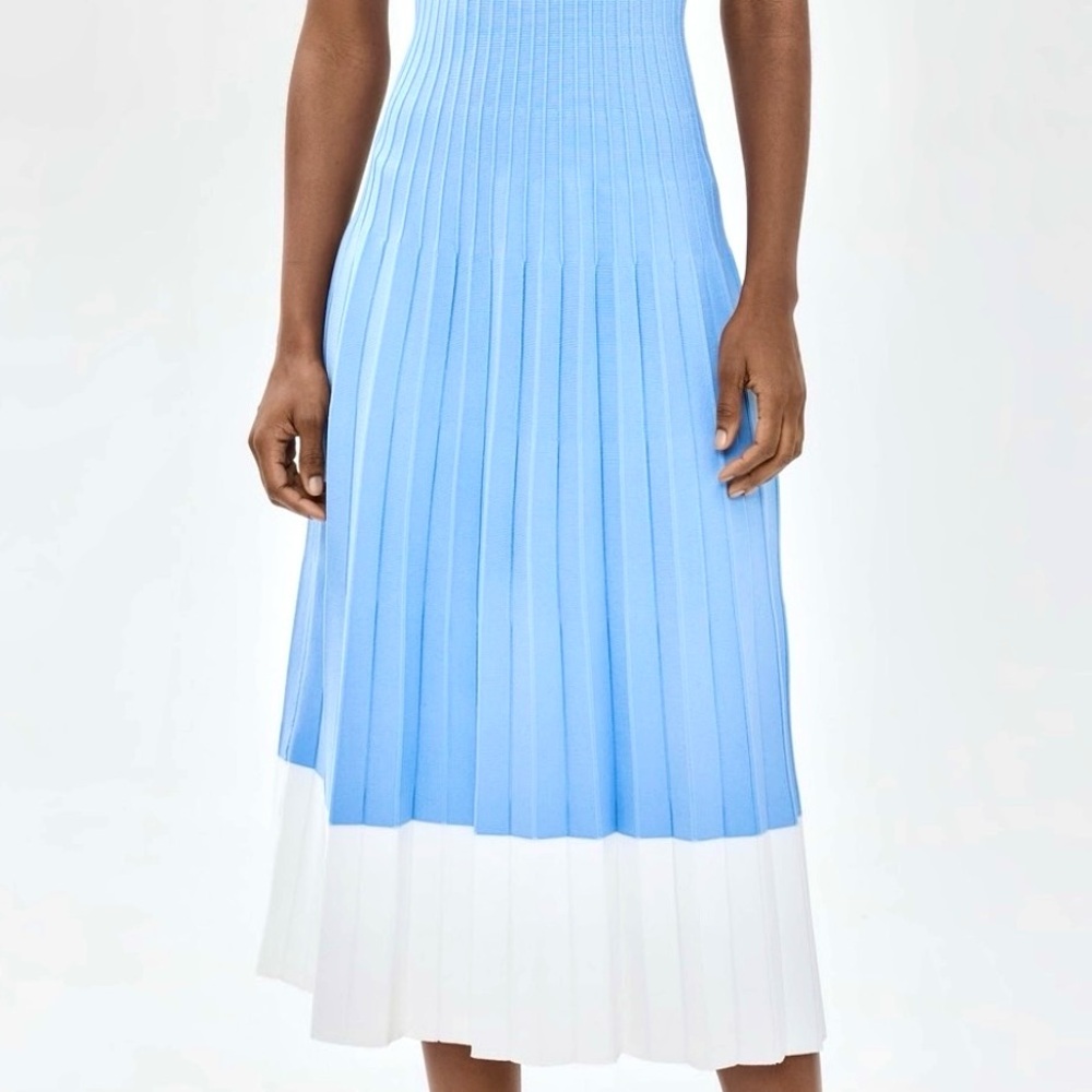 🌺🎉HP🎉🌺 NWT Staud Ellison Pleated Midi Dress Blue White 🌟Rare🌟 - Picture 6 of 15